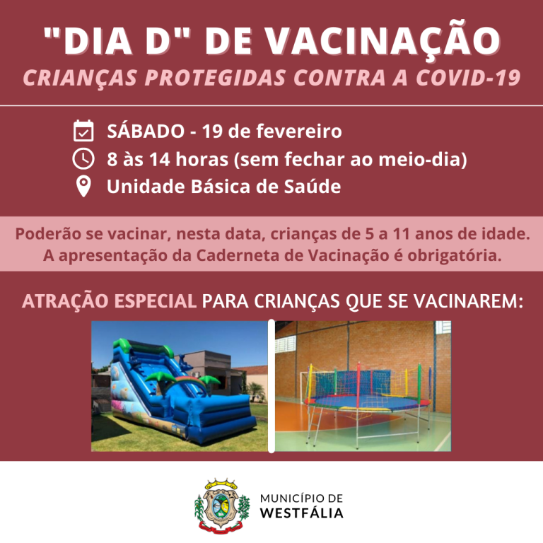 Saúde de Westfália organiza “Dia D” para a vacinação de crianças contra a covid-19