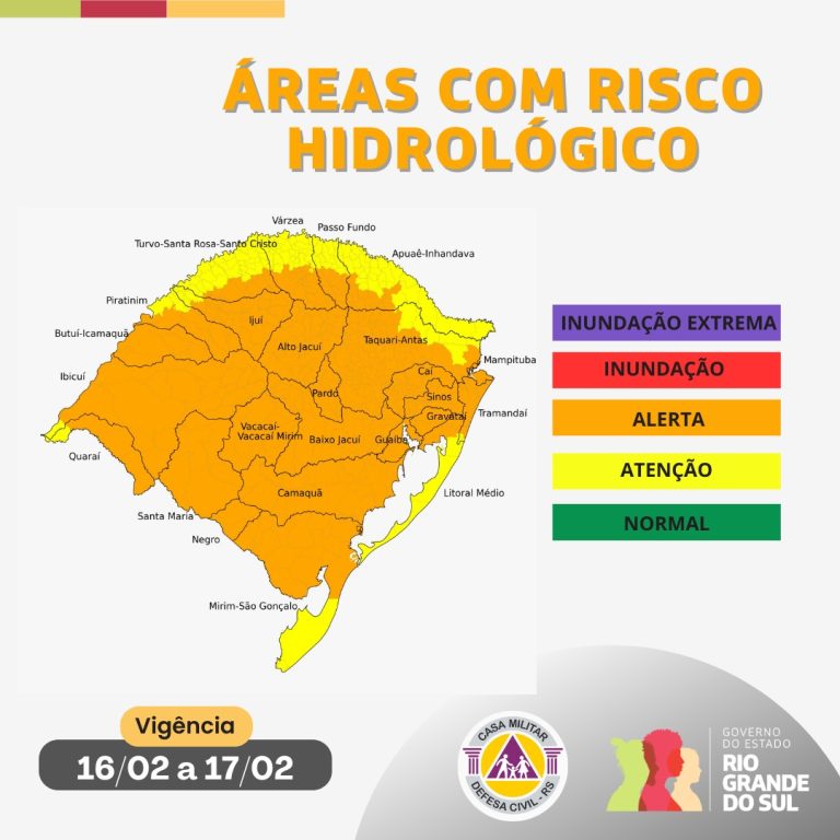 RS em alerta devido às chuvas e temporais desta segunda-feira