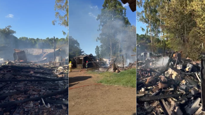 Incêndio atinge galpão na RS-419, em Teutônia; cerca de 12 mil litros de água foram usados no combate às chamas